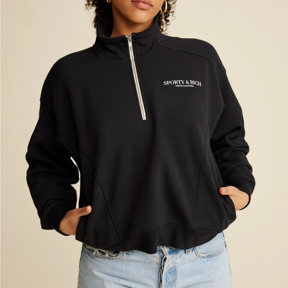 Sporty & Rich Black Half Zip sweatshirt